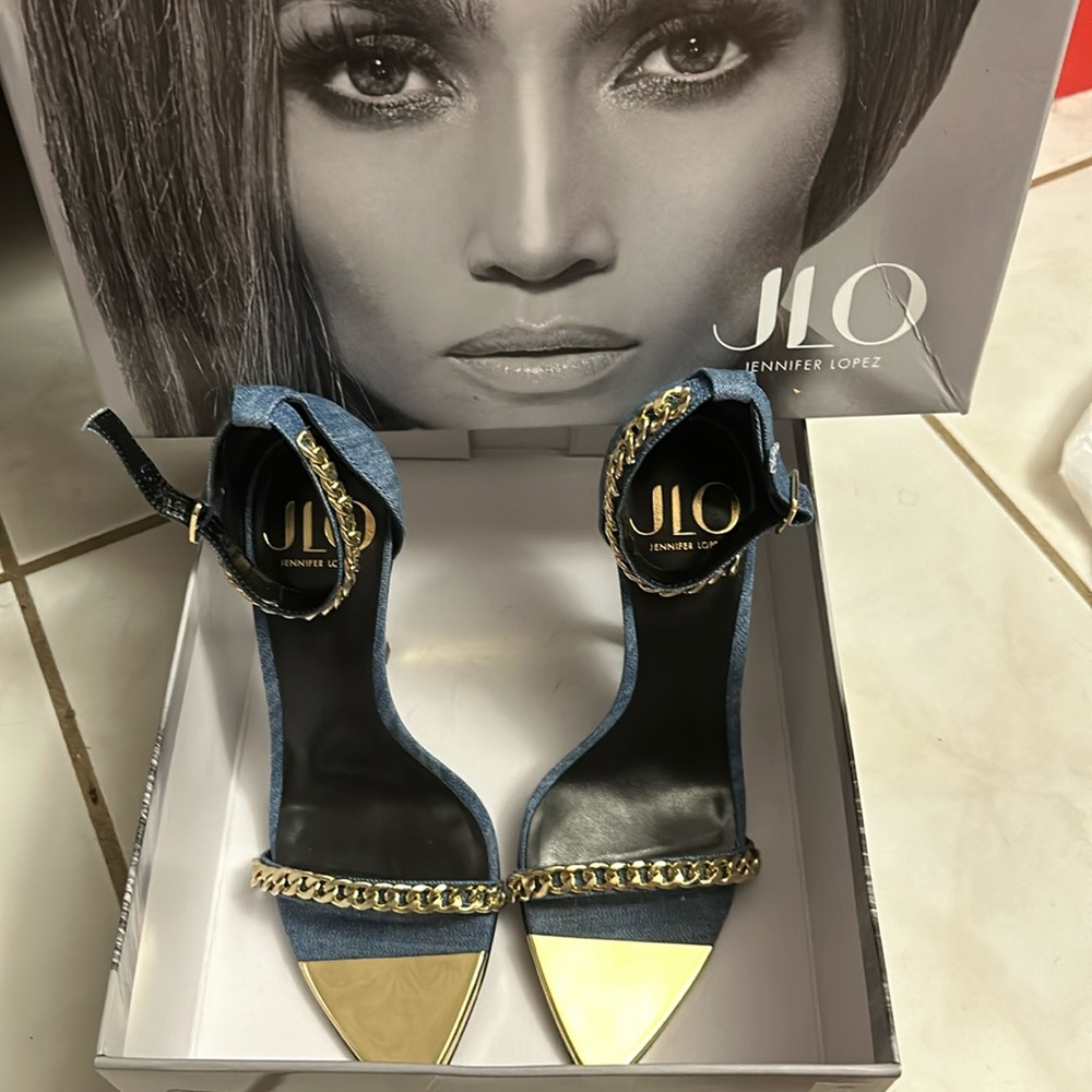JLo washed blue high heels